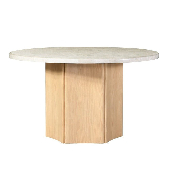 Adalynn - Round Dining Table With Marble Top - Gray & Weathered Gray Oak