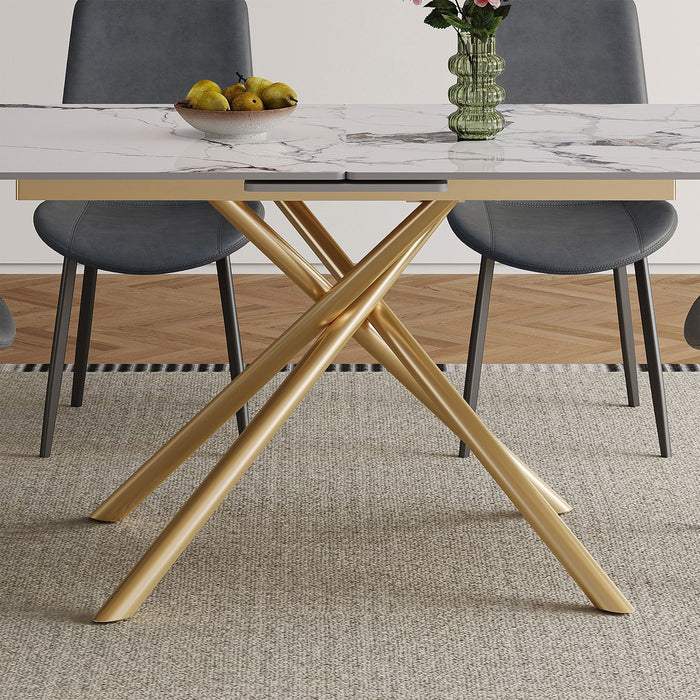 Modern Expandable Dining Table With Retractable Leaf With Chairs