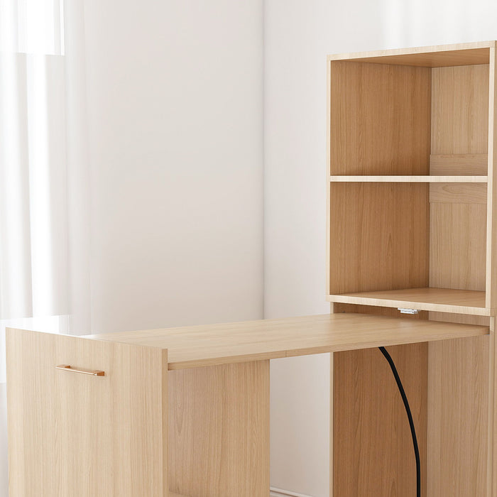 Stretchable Office Desk With Storage Shelves And Mobile Wheels