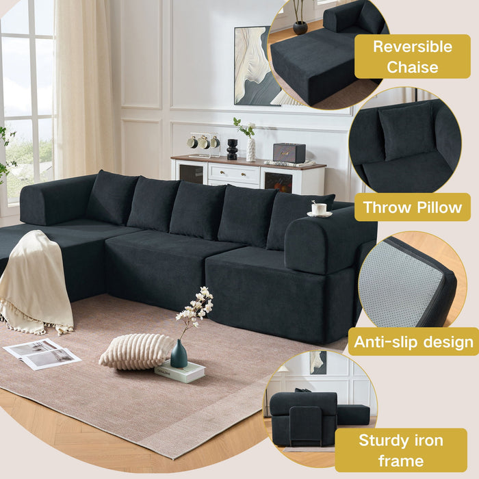 Modular L-Shaped Sectional Sofa With Deep Seat, Movable Chaise & 5 Pillows