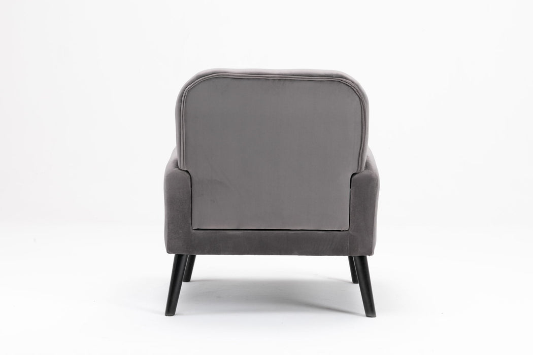 Accent Chair, Wood Legs With Black Painting Fabric Cover The Seat With A Cushion