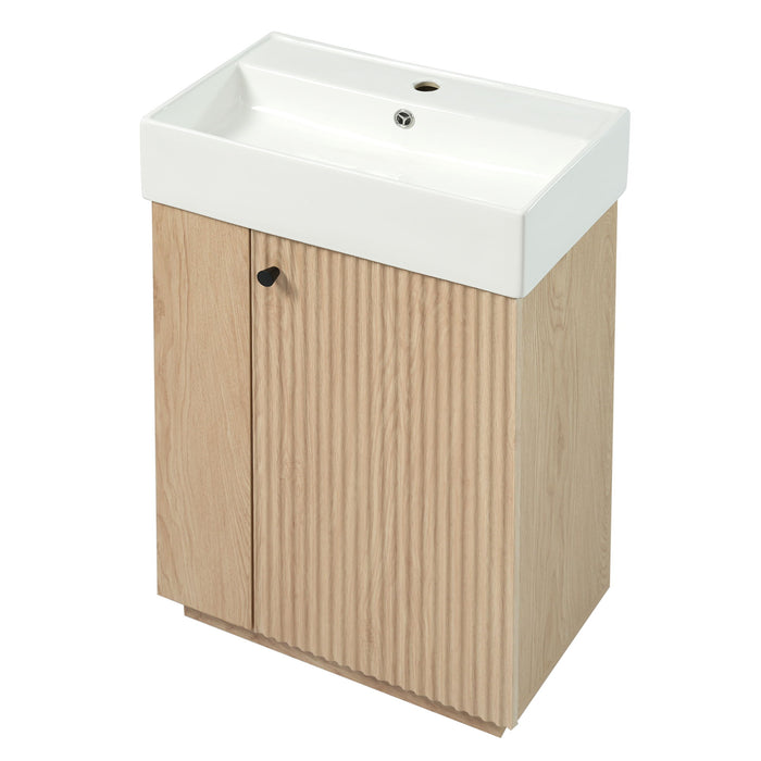 Bathroom Vanity With Sink, Freestanding Wood Grain Cabinet With Storage