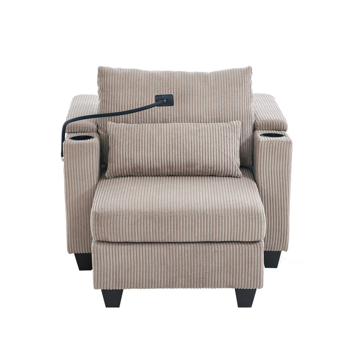 Convertible Chaise Lounge Sofa Chair With USB Ports, Cup Holders, Phone Holder And Storage