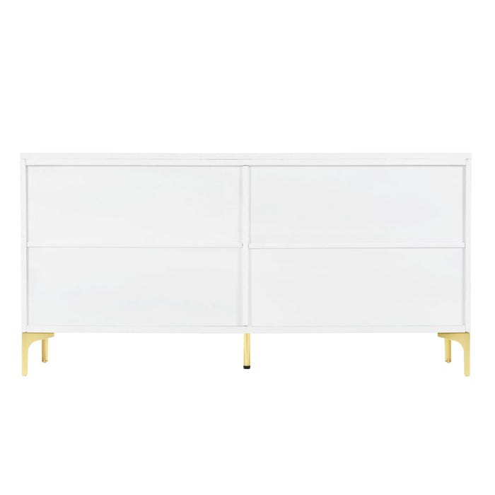 Modern Wood Sideboard Cabinet With Carved Door Panels, Adjustable Shelves, And Sturdy Metal Legs