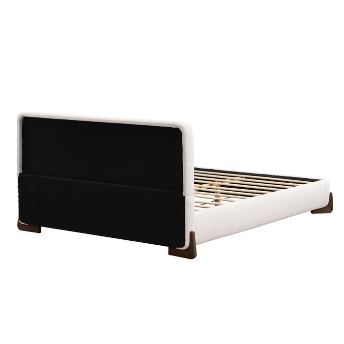 Queen Size Elegant Terry Upholstered Bed - White