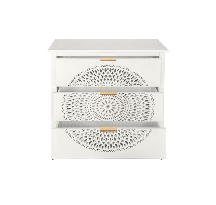 3 Drawer Cabinet With Hollow Carved 3 Drawer Dresser Storage Chest With Metal Handles For Entryway Living Room Bedroom - Beige