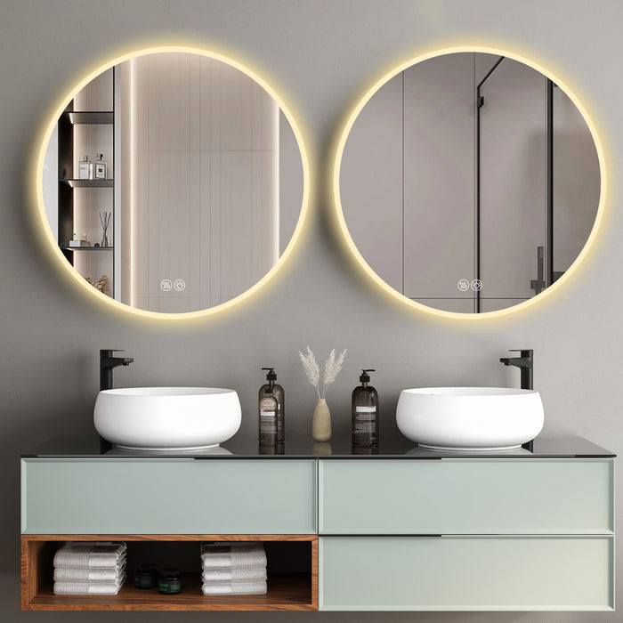 Round LED Bathroom Mirror With Adjustable Lights, Anti Fog & Dimmable For Home Decor - Silver