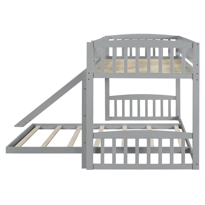 Twin Over Twin Classic Bunk Bed With Slide And Ladder - Gray