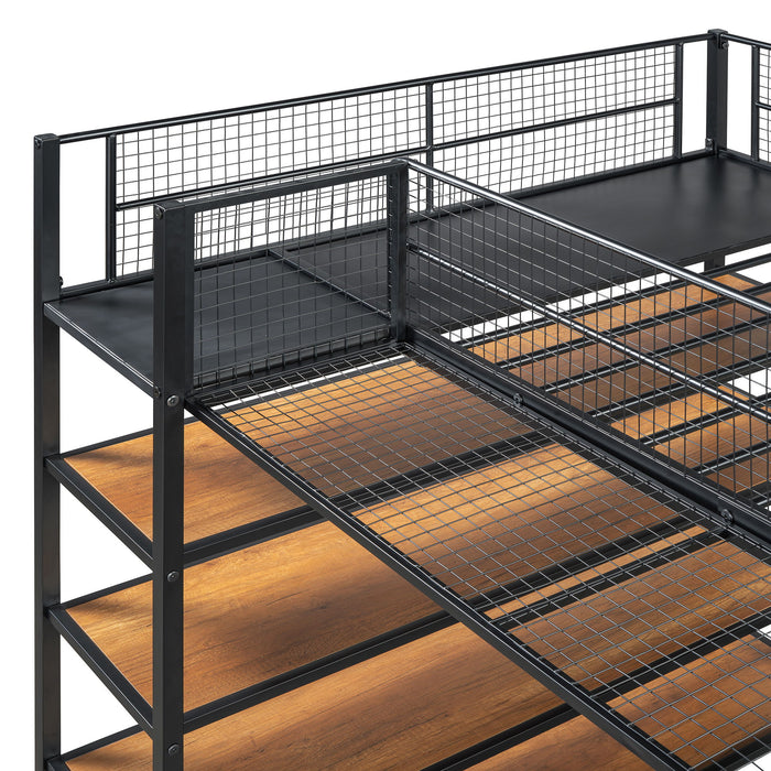 Bunk Bed With 5 Tier Shelves