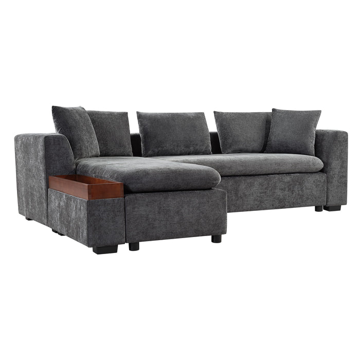Modern L Shaped Sectional Sofa With Chenille Upholstery And Wooden Storage