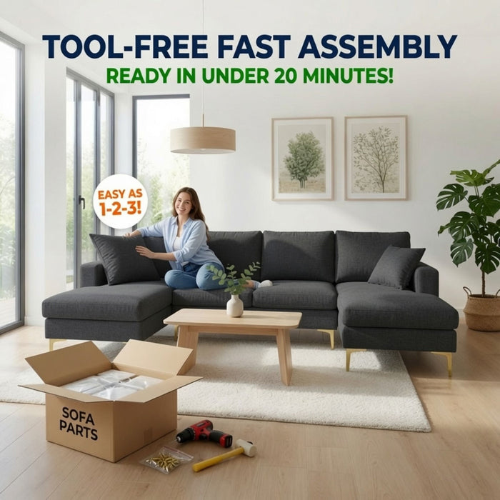 U - Shaped Sectional Sofa With Double Chaise