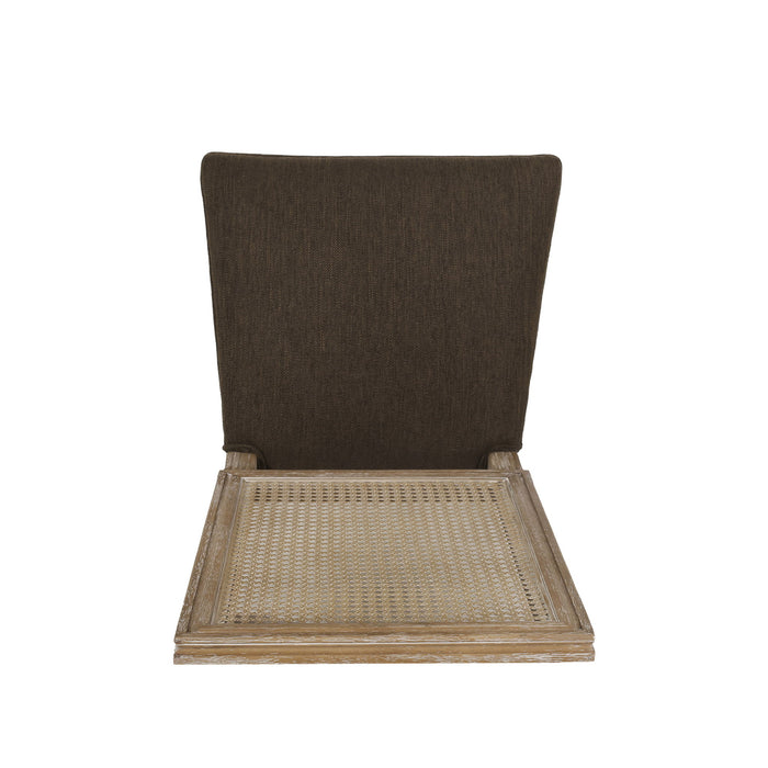 French Country Dining Chair With Rectangular Cane Backrest And Smooth Upholstered Seating