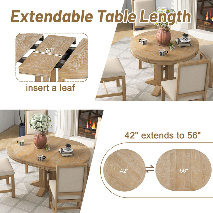 Dining Set & Extendable Round Table And 4 Upholstered Chairs