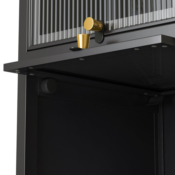 Glass Door Cabinet With Tier Storage