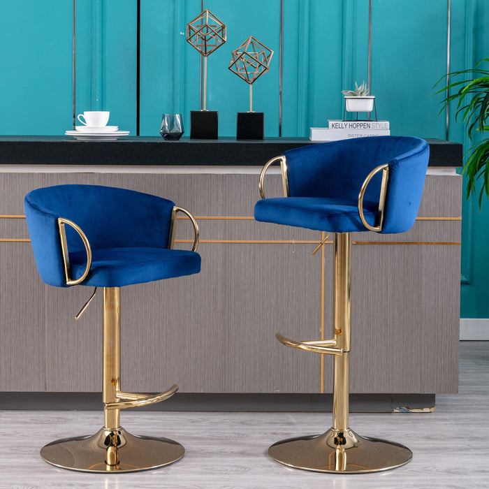(Set of 2) Bar Stools, With Chrome Footrest And Base Swivel Height Adjustable Mechanical Lifting Velvet And Golden Leg Simple Bar Stool - Navy
