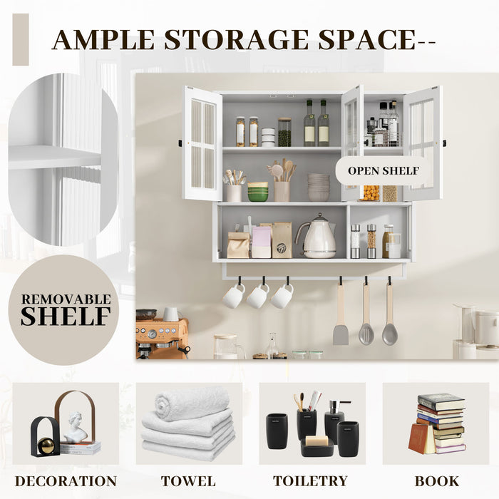 3 Door Wall Cabinet With Glass Door And Towel Bar