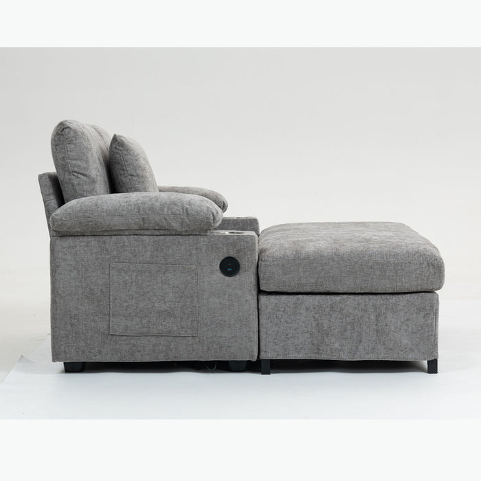 Chenille Fabric Sofa Bed With Cupholders And USB Charging Ports Chair For Living Room