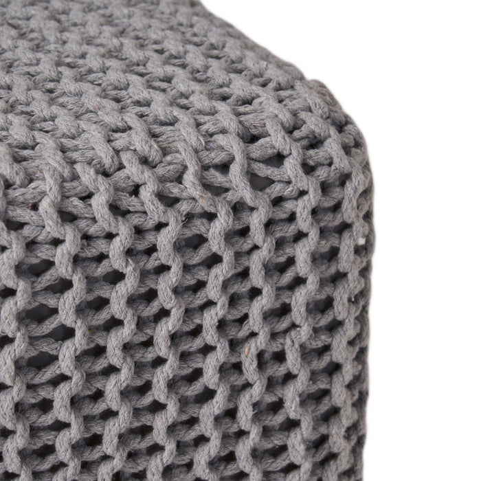 Chabani - Indoor Modern Knitted Fabric Cube Pouf Ottoman - Light Gray