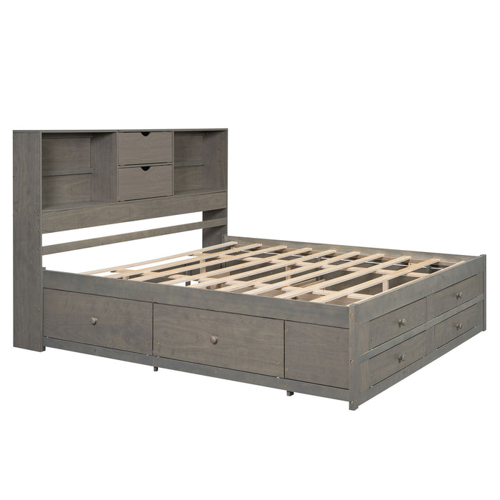 Platform Bed With Storage Headboard And 8 Drawers