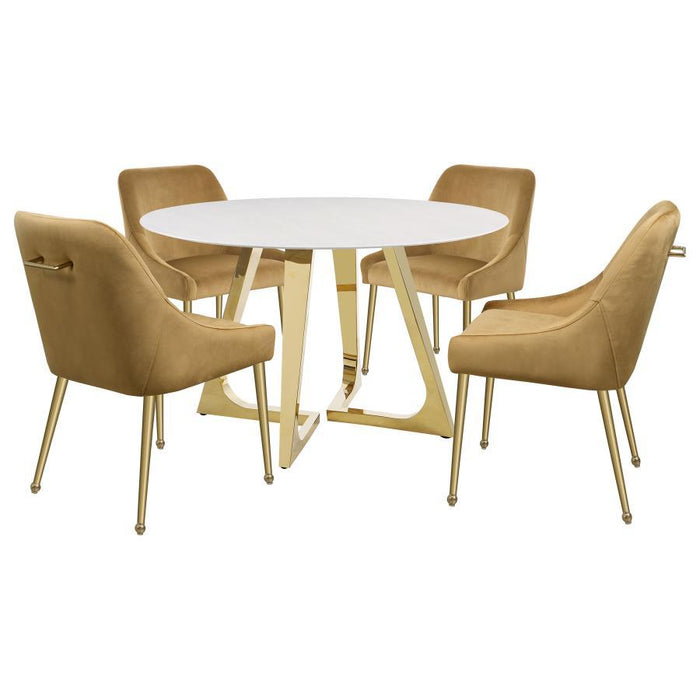Gwynn - Round Marble Stainless Steel Dining Table - Gold