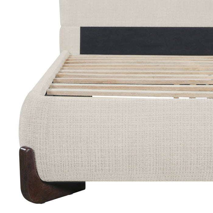 Queen Size Upholstered Bed With Slat Support - Beige