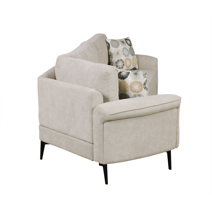 Upholstered 3 Seater Curved Sofa With Printed Pillows Chenille