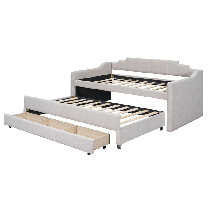 Upholstered Simple Design Daybed With Trundle And 3 Drawers