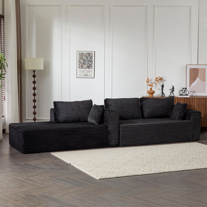 Compression Sectional Couch With Comfy Chaise, Boneless L Shape Sofa With Deep Seat