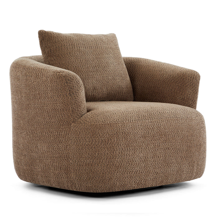 360° Swivel Barrel Sofa Chair With Throw Pillow, Chenille Upholstered Accent Chair