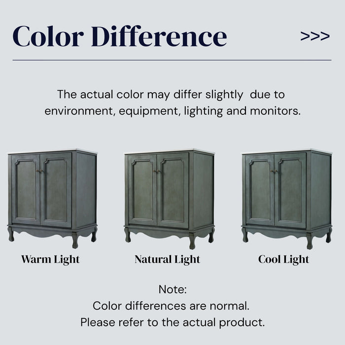 Vintage Bathroom Vanity With Ceramic Sink, Adjustable Shelves