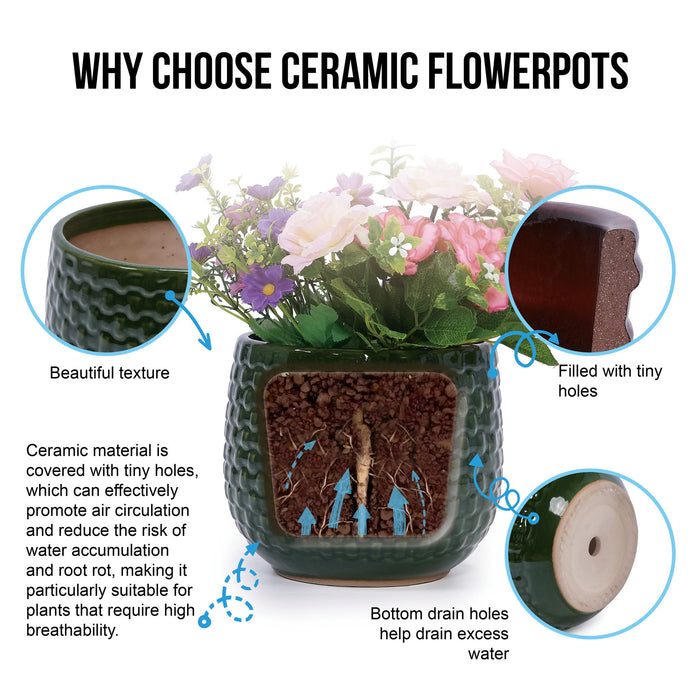 3 Pieces Flowerpot, Planter For Patio, Garden Or Windowsills - Dark Green