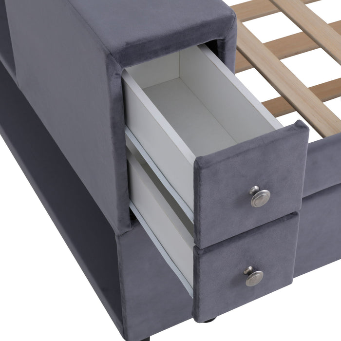 Upholstered Bed With Storage And Twin Trundle, USB Charging Ports