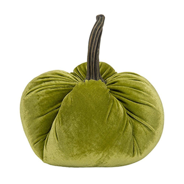 Velvet Weighted Pumpkin With Resin Stem Apple, Pumpkin Ornament Decor For Holiday Harvest Festival Fall Festival & Thanksgiving (Set of 2) - Green