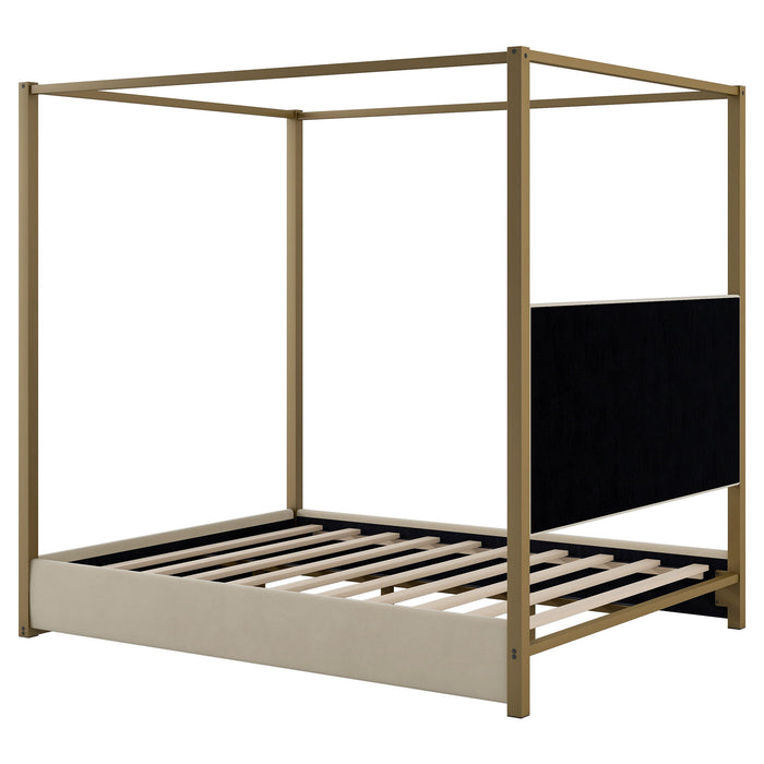 Upholstered Canopy Platform Bed With Frame, Queen Size - Beige