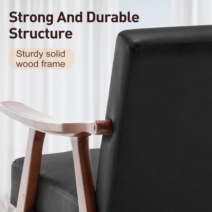 Mid Century Modern Accent Chair With Solid Wood Frame And Extra Thick Backrest