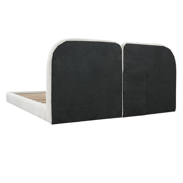 Queen Size Upholstered Platform Bed With Tufted Headboard - White
