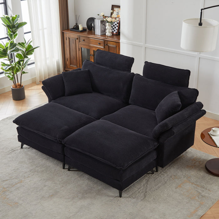 Modern Corduroy Deep Seat Sectional Sofa With Ottoman