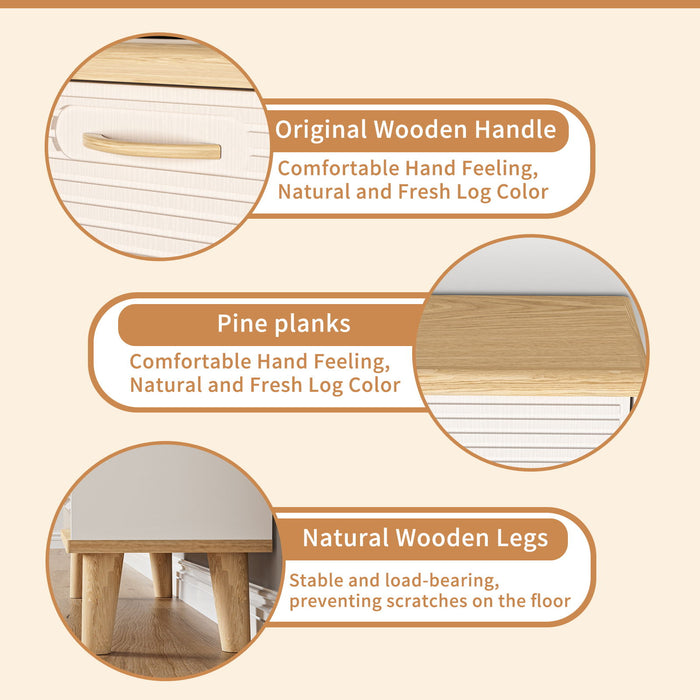 Narrow - Entryway Shoe Storage Cabinet With 2 Flip Drawers Legs - Natural / White
