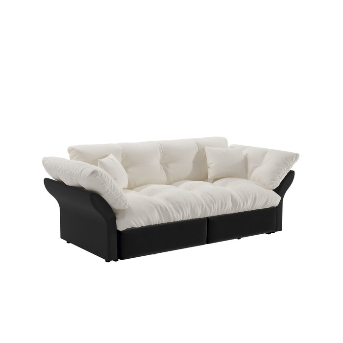 Queen Pull Out Sofa Bed, 3 In 1 Convertible Sleeper Tufted With 2 Soft Pillows