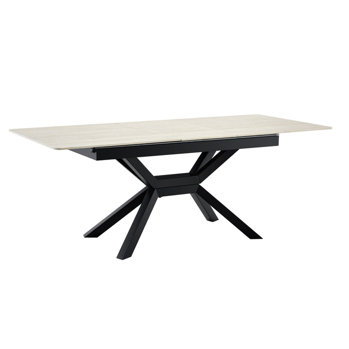 Rectangular Extendable Dining Table With Geometric X Frame, Kitchen Table For Dining Room - Beige