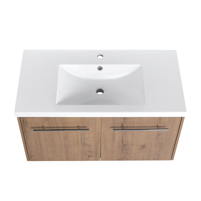 Modern Floating Bathroom Vanity With Resin Sink, Soft Close Doors