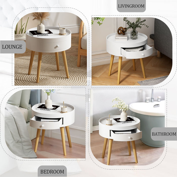 Nightstand With Storage Drawer, Bedside Table For Bedroom - White