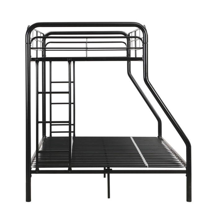 Modern Twin Over Full Metal Bunk Bed With Trundle And Dual Side Ladder And Metal Design - Black / Brown