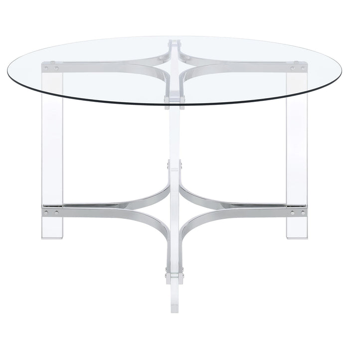 Keeling 47-inch Round Glass Top Acrylic Dining Table Chrome
