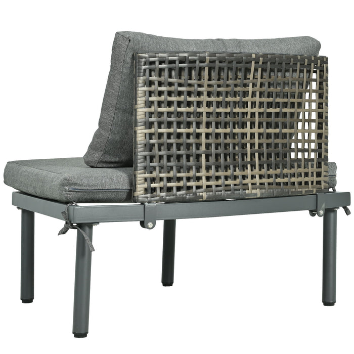 6 Piece Patio Set, Half Moon Outdoor Sectional Sofa With 2 High Low Coffee Tables, 4 Pillows & Cushions