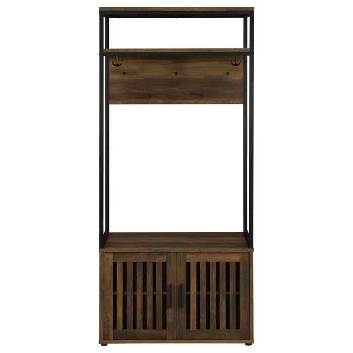 Quincy 2-door Coat Rack Hall Tree Storage Bench Dark Pine