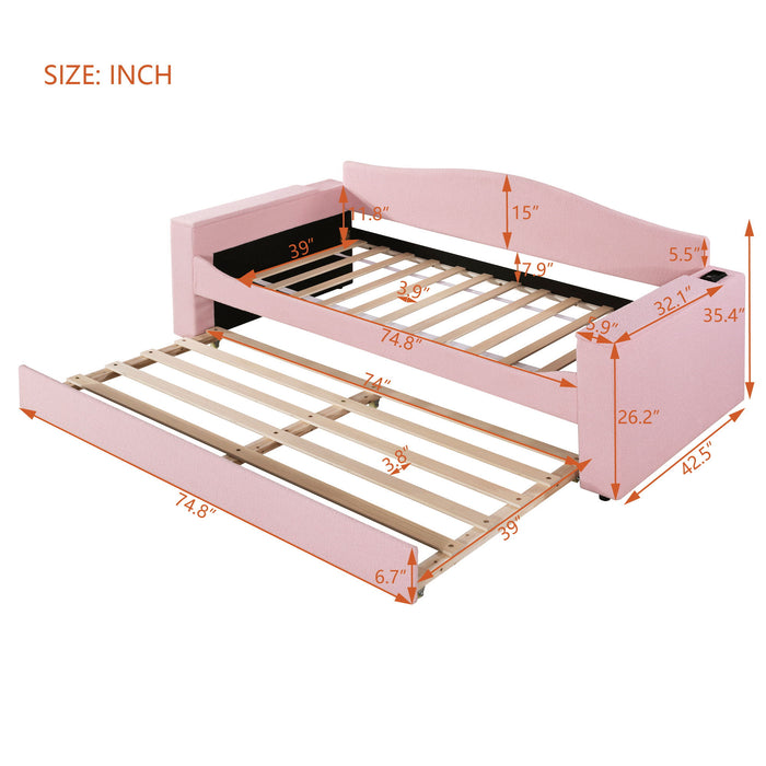 Upholstered Daybed With Storage Armrests, Trundle And Latest Integrated Bluetooth Audio System