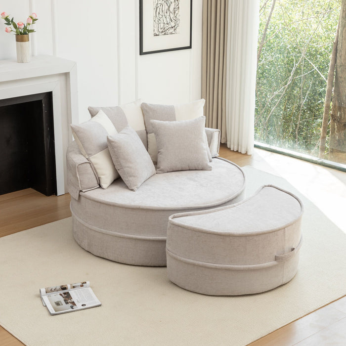 Modern Oversized Round Barrel Accent Chair With Ottoman