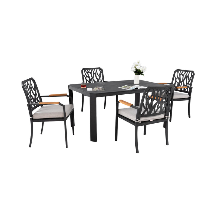 Outdoor Patio Furniture Dining Set With Sunbrella Fabric, Rectangular Table With Umbrella Hole