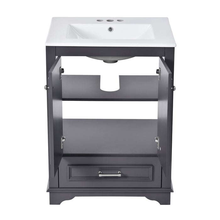 Bathroom Vanity With Ceramic Sink Combo, Modern Freestanding Storage Cabinet With Silver Handles
